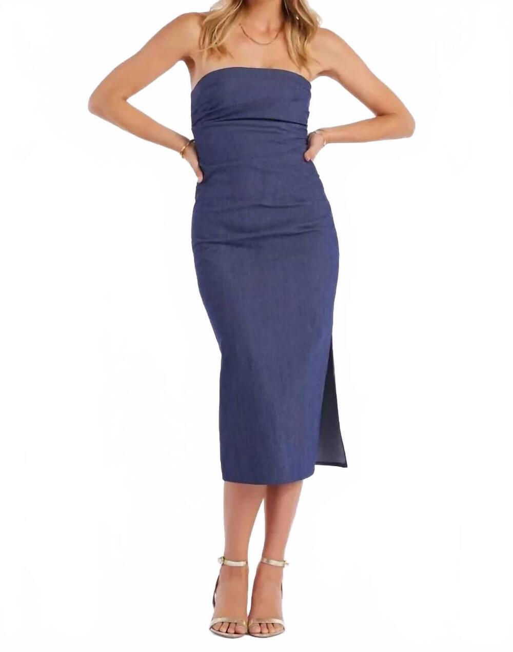 NEW BISHOP + YOUNG naomi strapless dress in blue